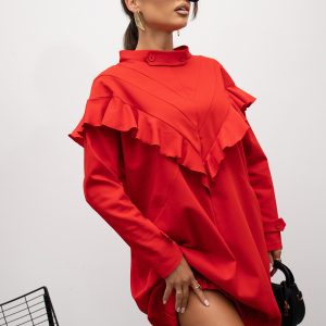 ΓΥΝΑΙΚΕΙΟ ΦΟΡΕΜΑ ΚΟΚΚΙΝΟ ΜΕ ΒΟΛΑΝ ΣΤΟ ΣΤΗΘΟΣ ΚΑΙ ΠΟΙΟ ΠΑΝΩ ΑΠΟ ΤΟ ΓΟΝΑΤΟ ΓΙΑ ΚΑΘΕ ΩΡΑ.